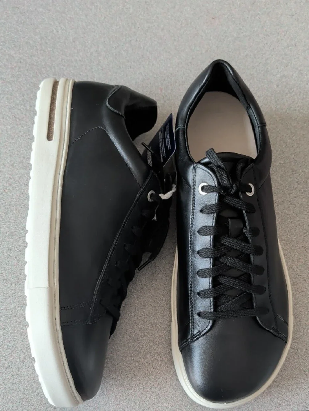 Birkenstock Men's Black Leather Low-Top Sneakers with White Sole
